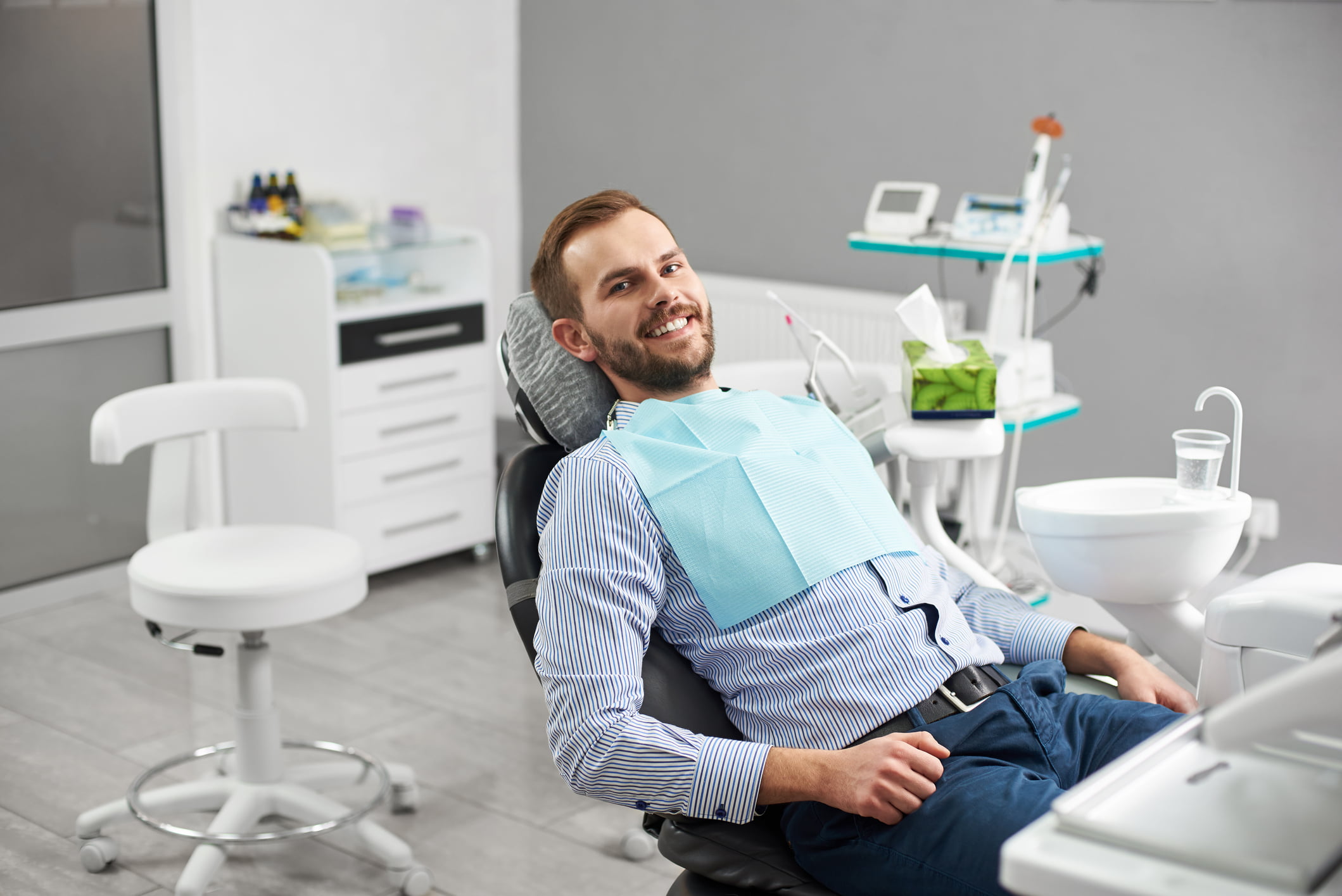 dental patient chair dentistry modern happy nitrous oxide cosmetic dentist care experience portrait adult different sedation take technologies oral health