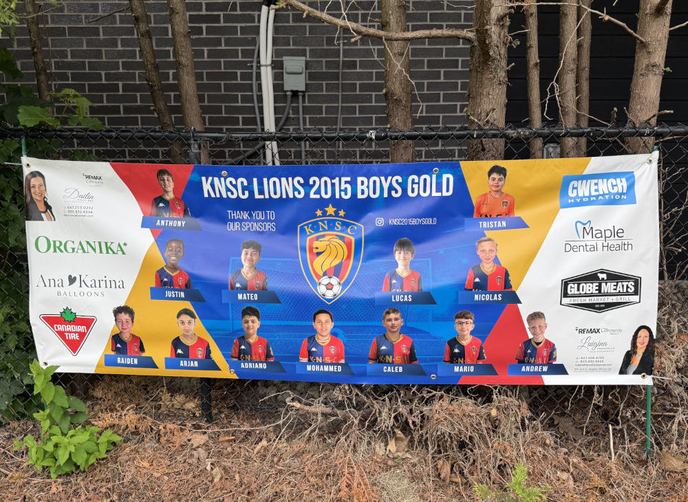 KNSC Lions 2015 Boys Gold sponsorship banner featuring Maple Dental Health